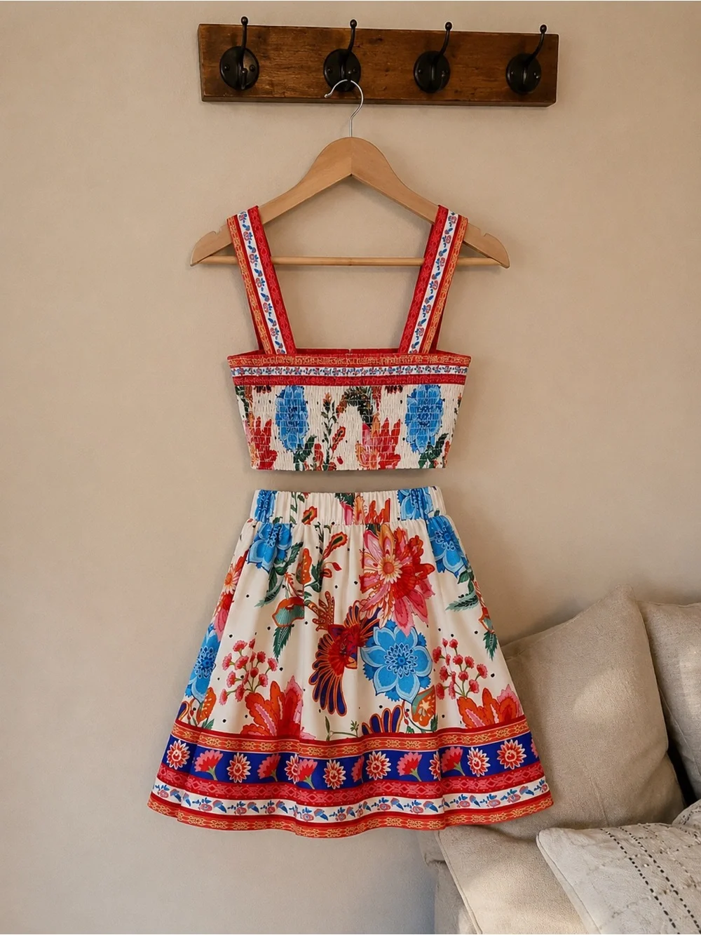 NEW! Floral Bird Print Two-Piece Crop Top & Skater Skirt Set | Size Small